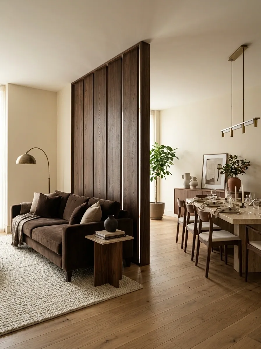 Dark Walnut Screen With a Moody Lounge