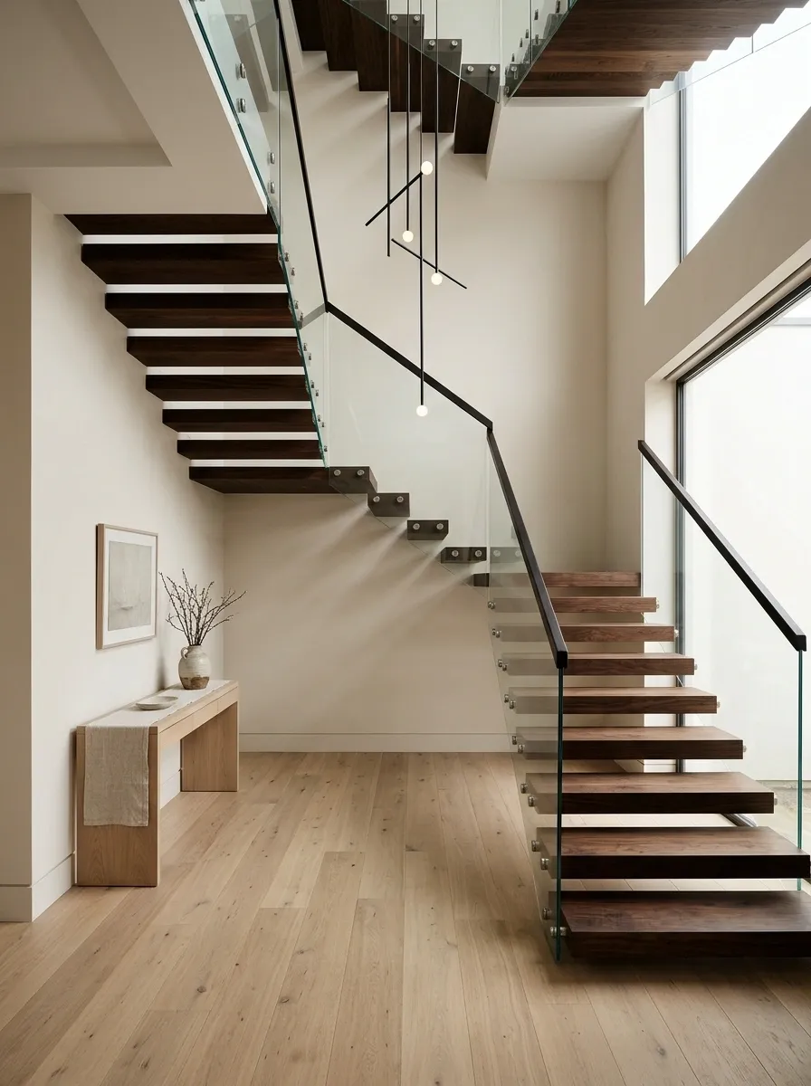 Dark Walnut Stairs With Full Glass Balustrade
