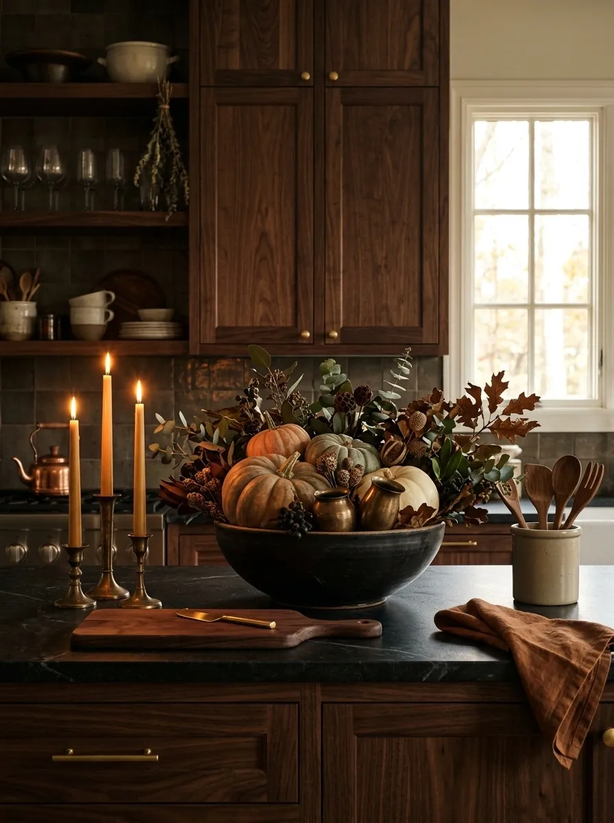 Dark Wood and Candlelit Fall Counter