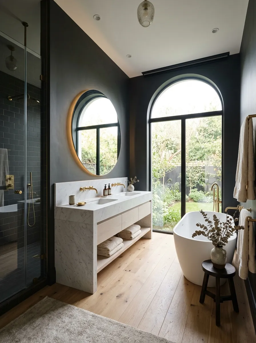 Darker Bathroom Walls Work Better With the Right Lighting