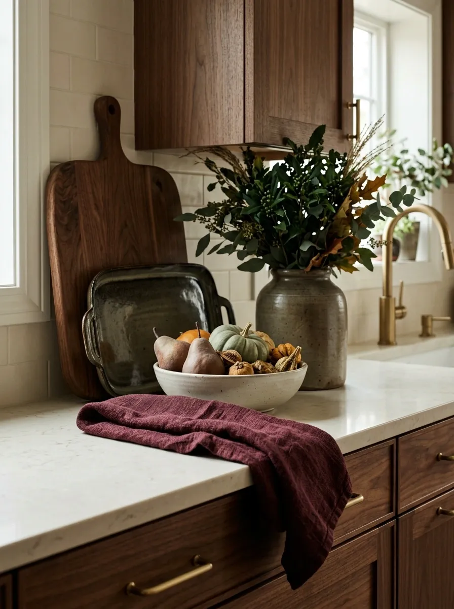 Deep Burgundy and Walnut Kitchen