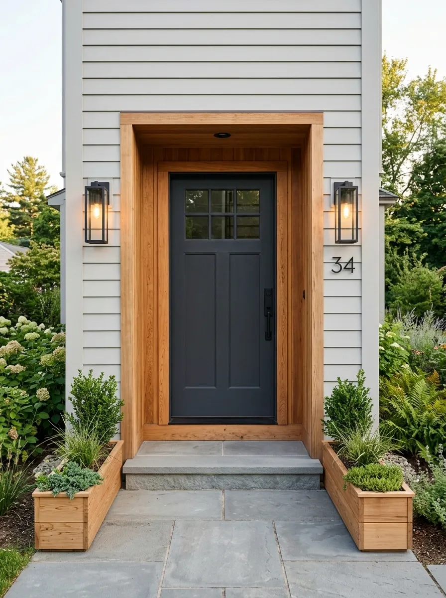 Deep Charcoal Door With Warm Cedar Surround