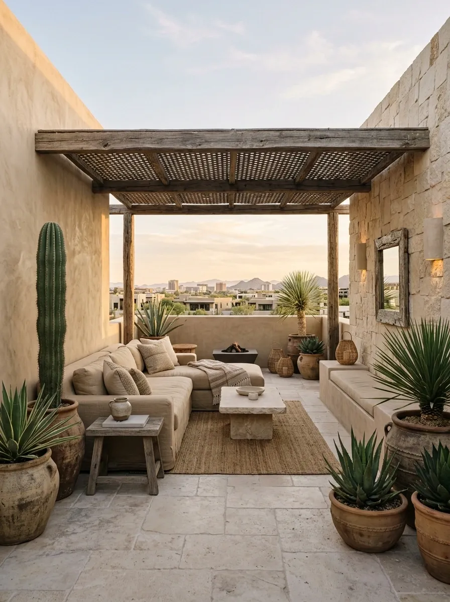 Desert-Inspired Rooftop With Stone, Sand, and Sculptural Planting