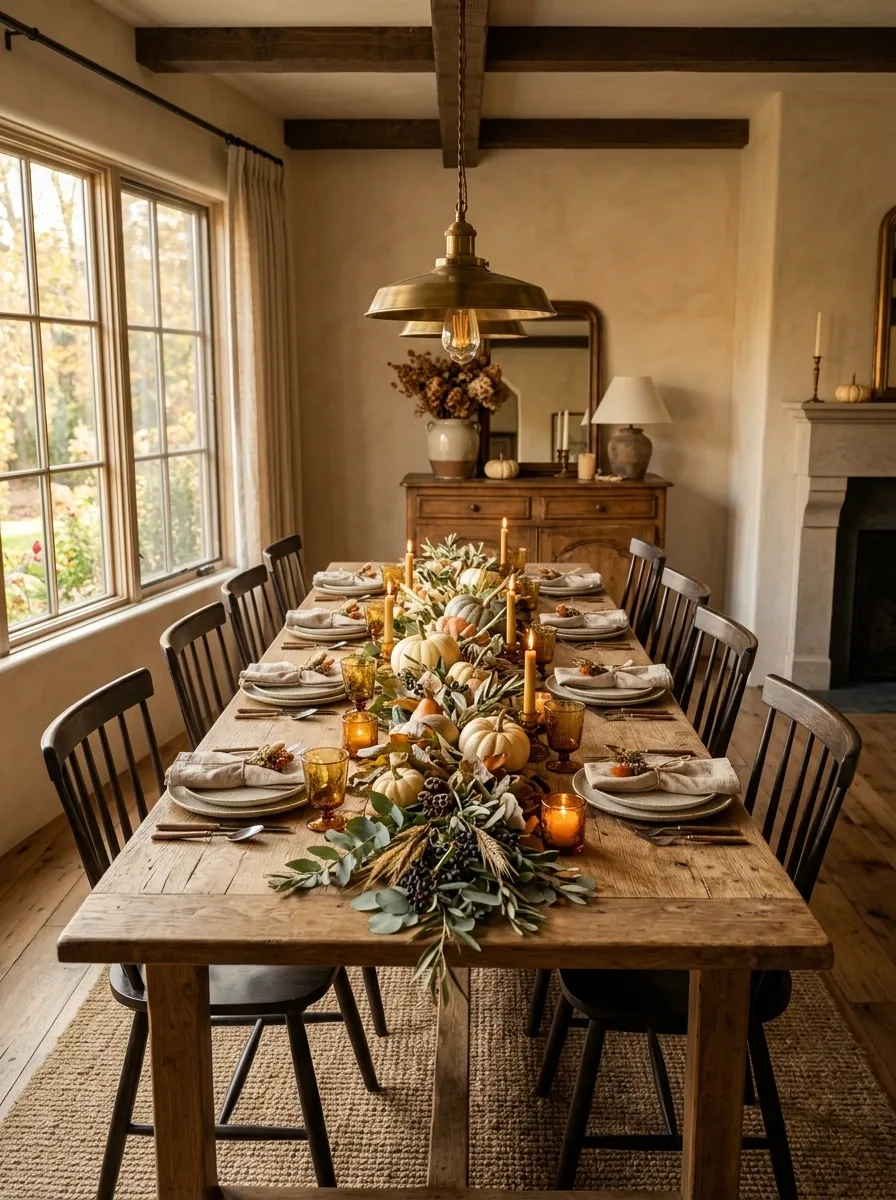 Dining Table Garland With Long Farmhouse Centerpiece