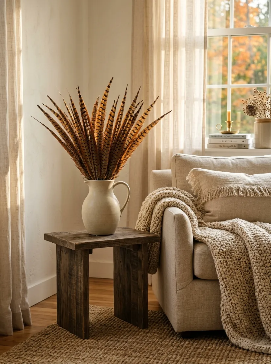 Display Feathers In Stoneware Pitchers
