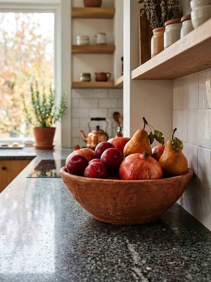 Display Terracotta Fruit Bowls on the Kitchen Counter