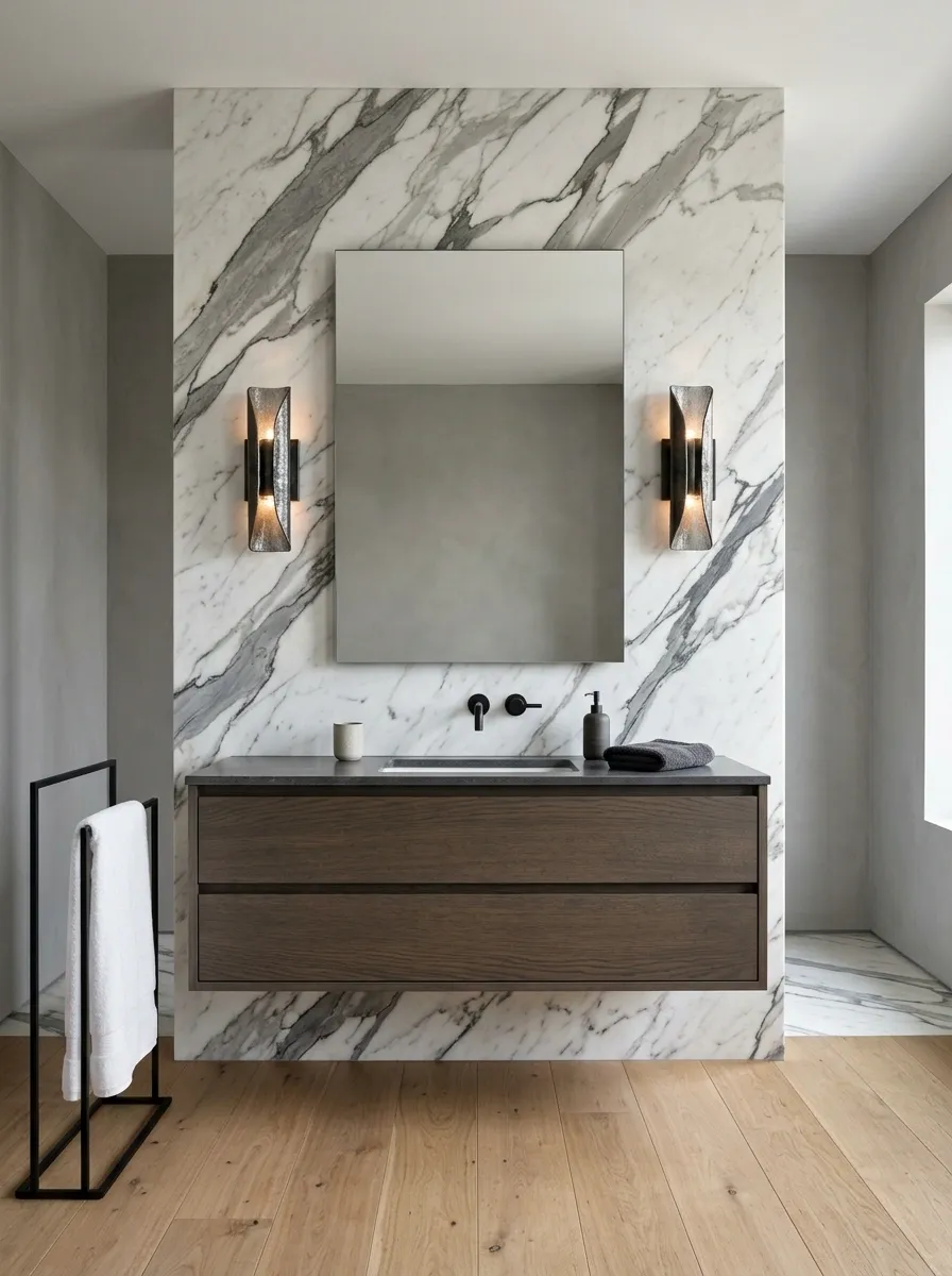 Dramatic Stone Wall With Sculptural Lighting