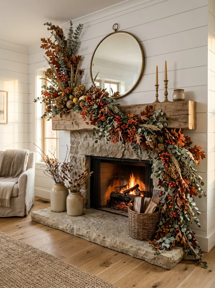 Drape Asymmetrical Garlands on the Mantel