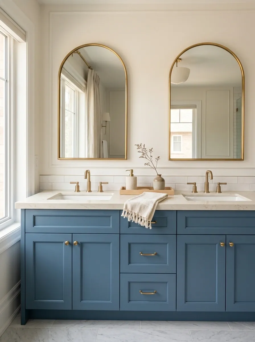 Dusty Blue Vanity With Cream Quartz