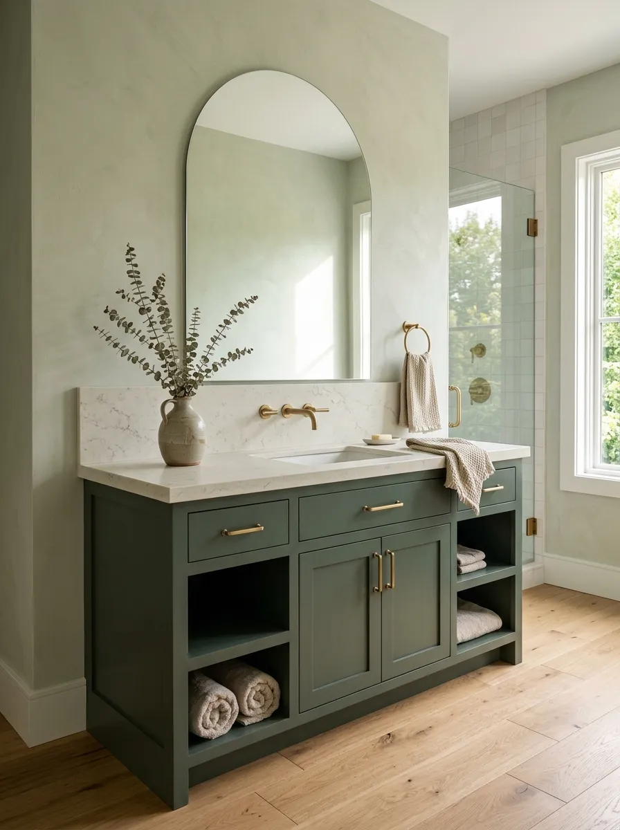 Earthy Green Tones Bring Nature Into the Bathroom