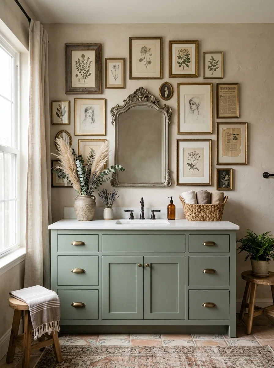 Eclectic Bathroom With Mismatched Vintage Frames