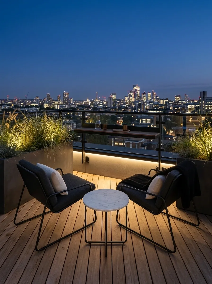 Elegant Rooftop Cocktail Space With Sculptural Furniture