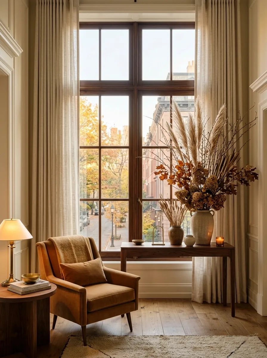 Elegant Townhouse Window With Sculptural Florals