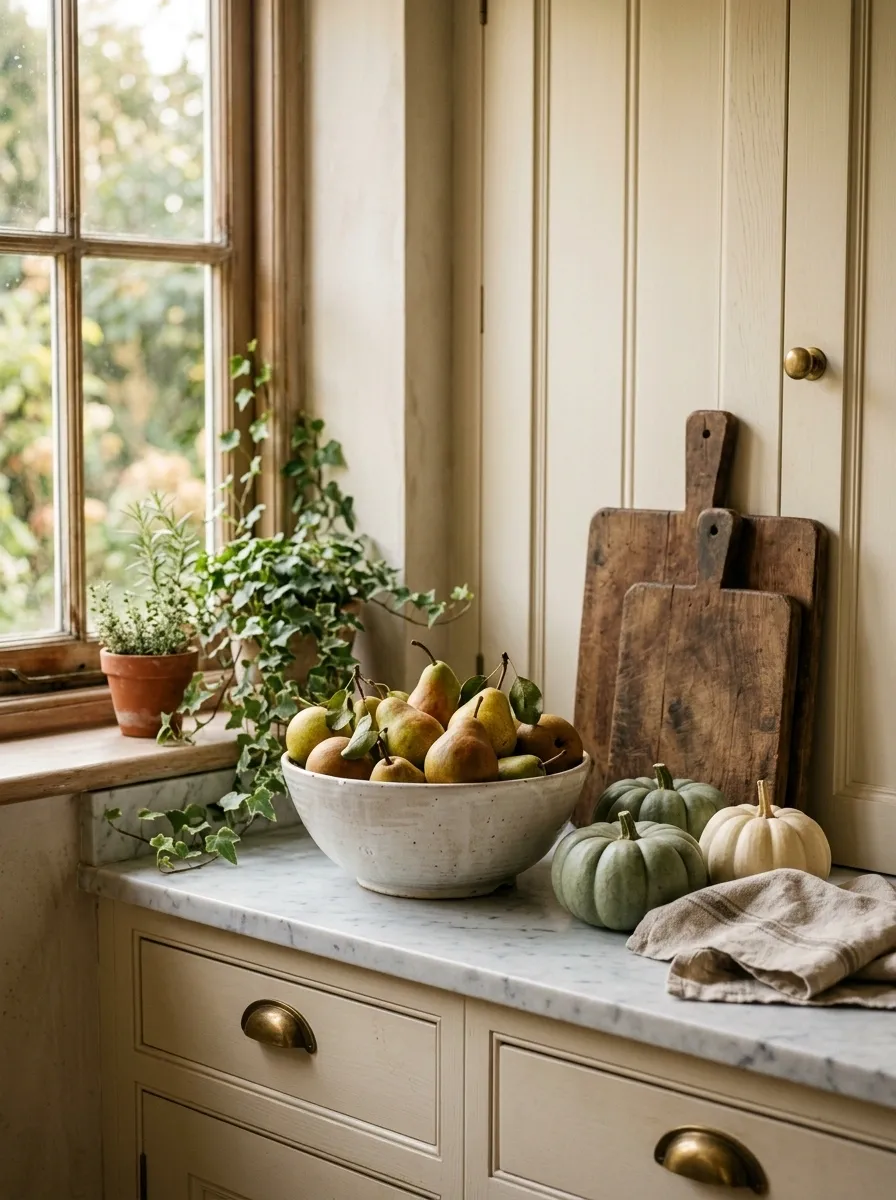 English Country Counter With Pears and Brass