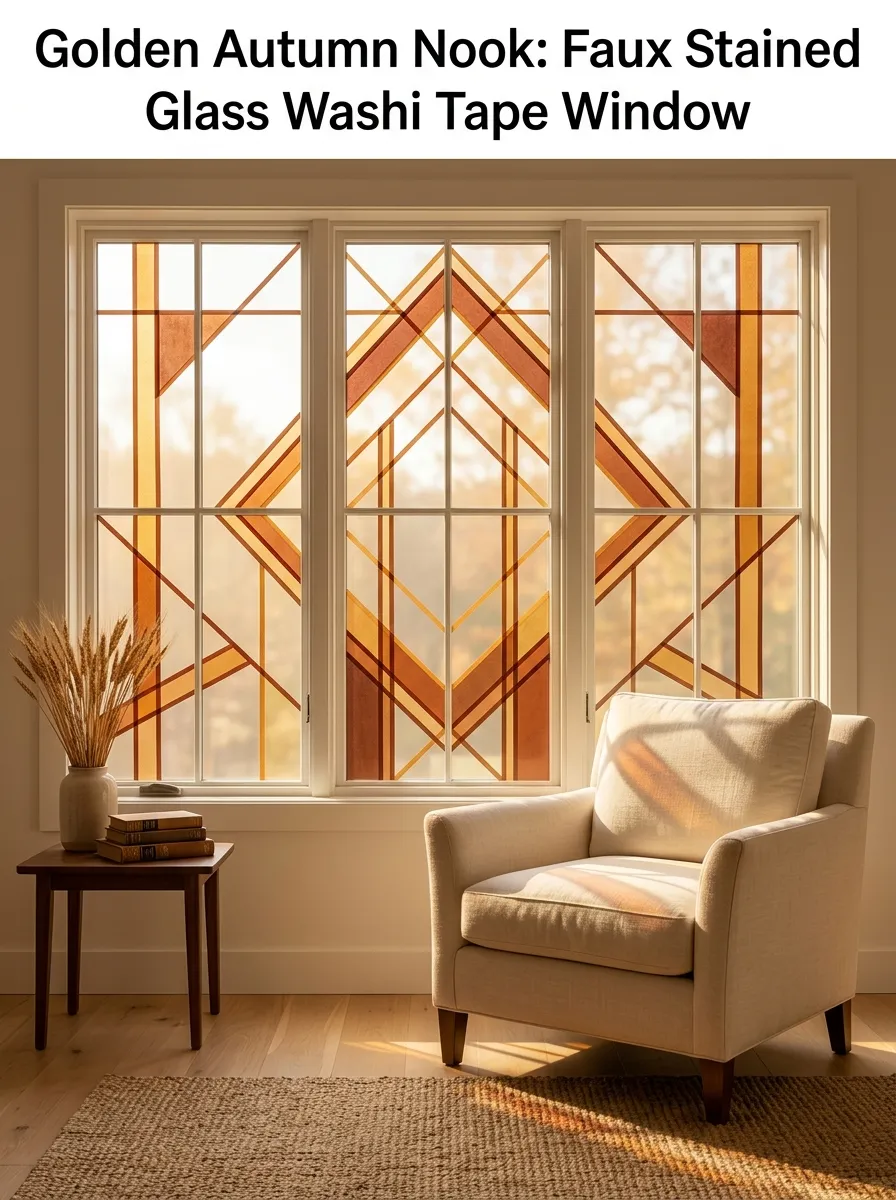 Fake Stained Glass on a Window With Washi Tape