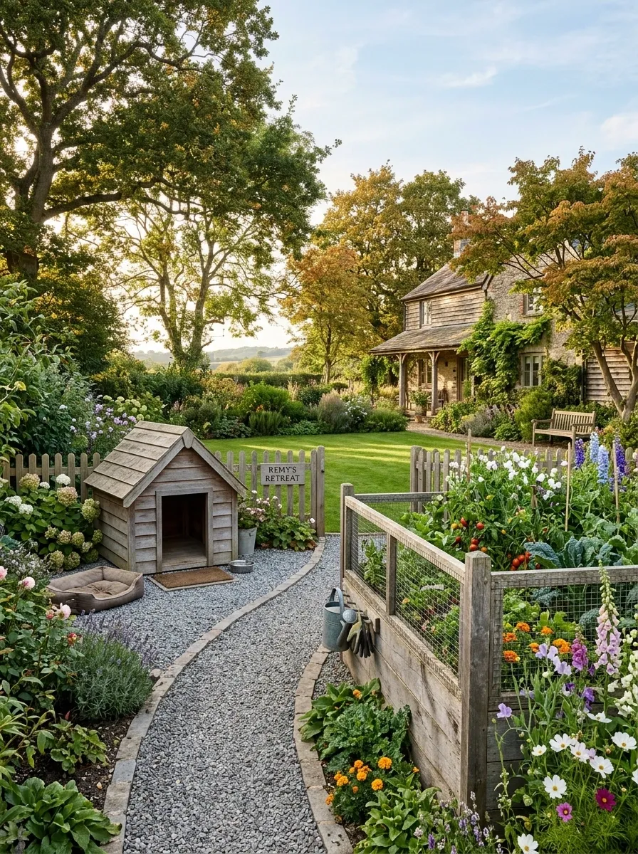 Farmhouse Backyard Dog Yard With Fenced Garden Character