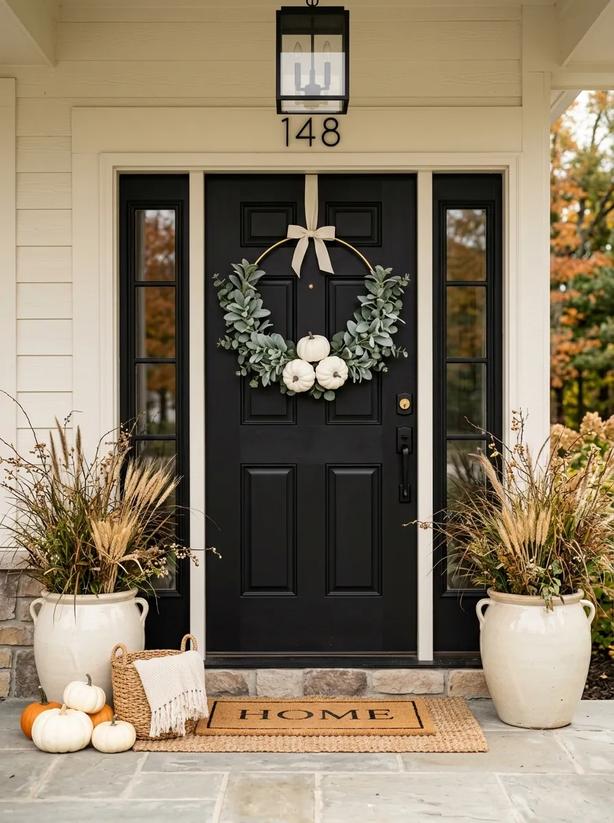 Faux White Pumpkin & Sage Green Foliage Hoops