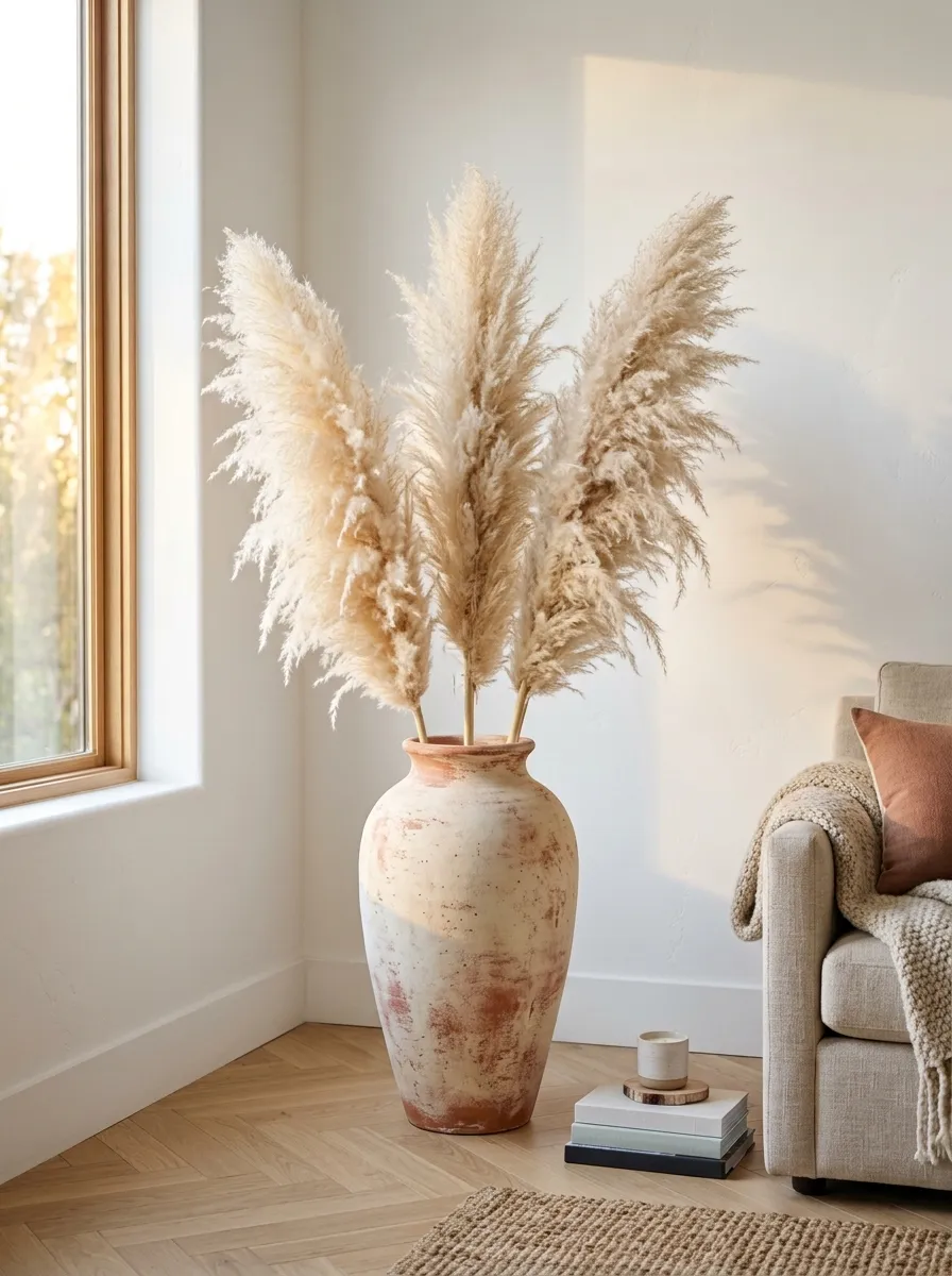 Fill Oversized Floor Vases with Pampas Grass
