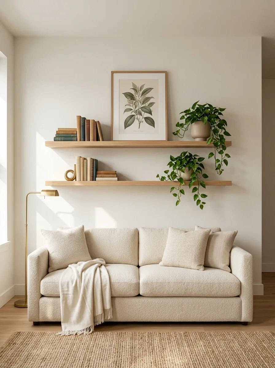 Floating Shelves Over the Couch