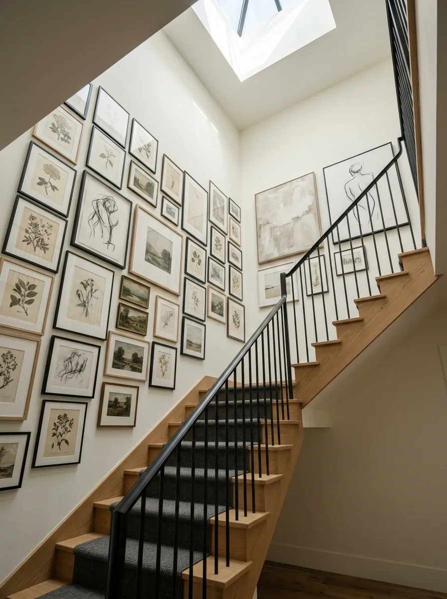 Floor-to-Ceiling Gallery Wall in a Tall Stairwell