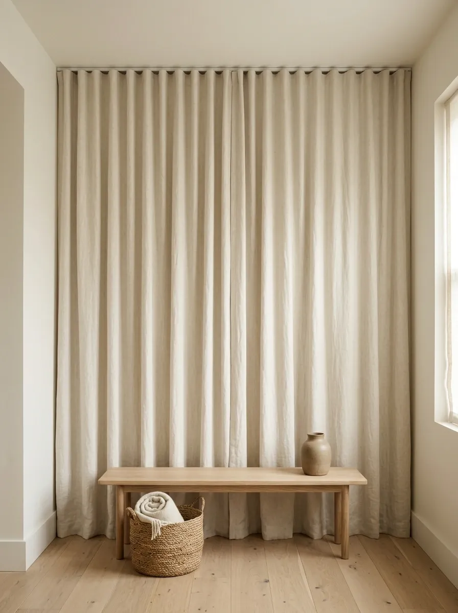 Floor-to-Ceiling Linen Curtain Wall