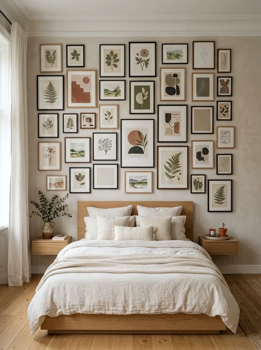 Floor-to-Ceiling Poster Gallery in a Small Apartment Bedroom