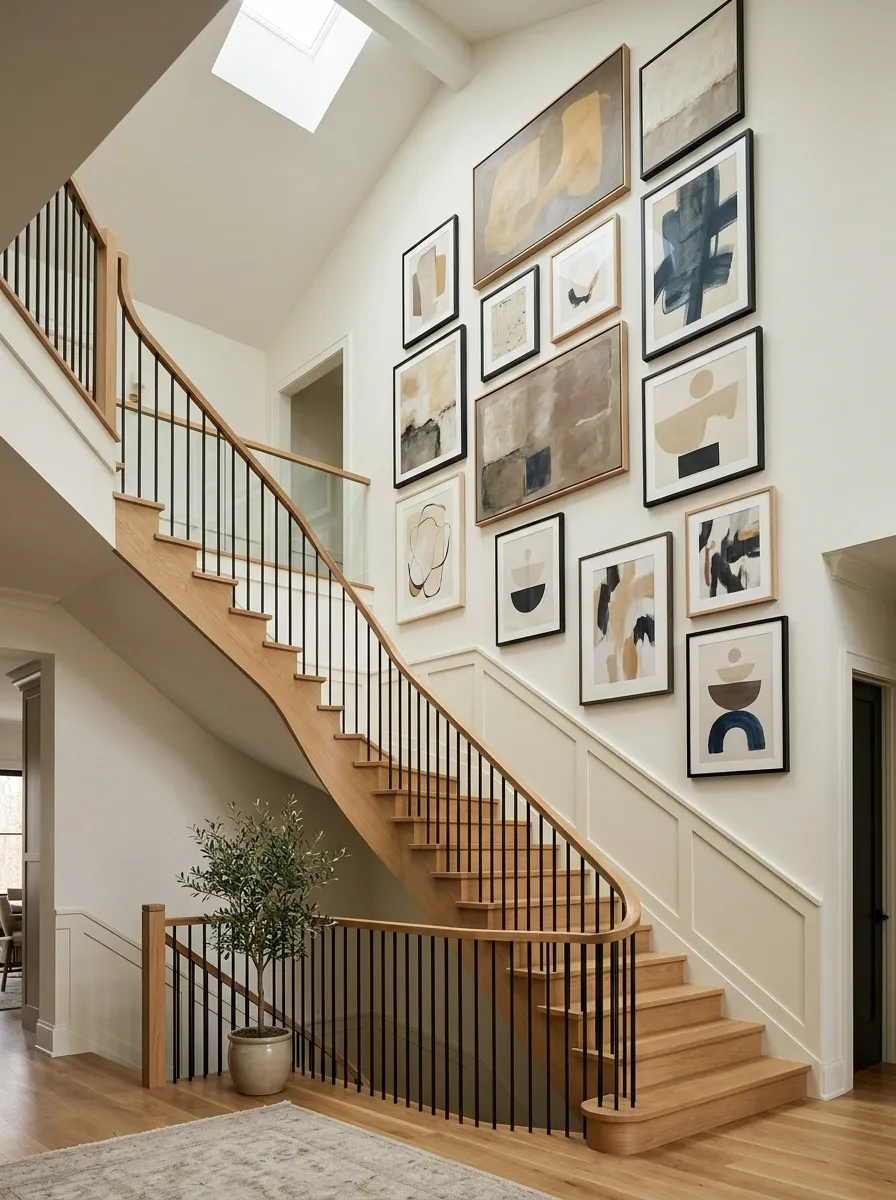 Floor-to-Ceiling Staircase Artwork Wall
