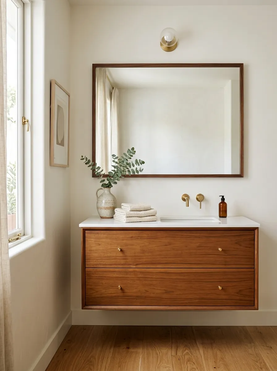 Frame the Mirror With Warm Wood