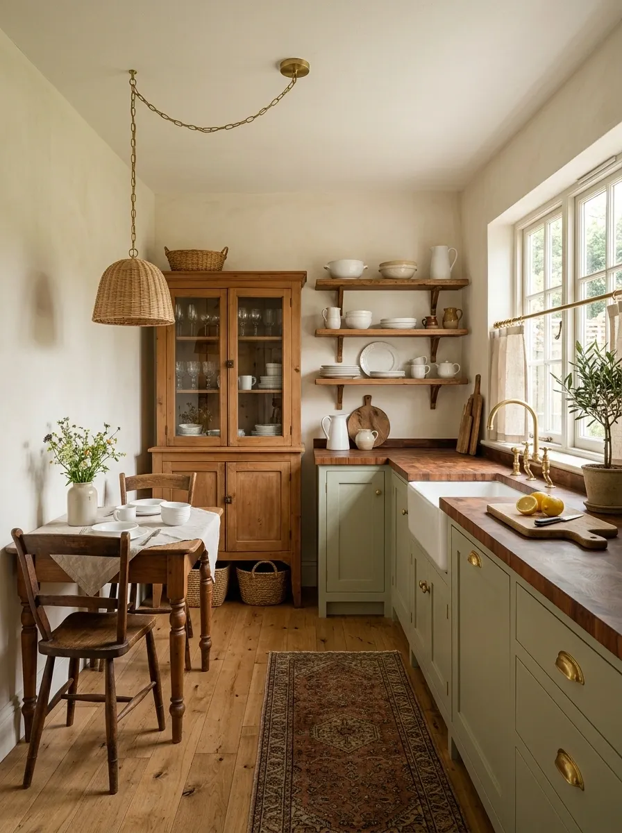 Freestanding Cottage Kitchen With Warm Butcher Block