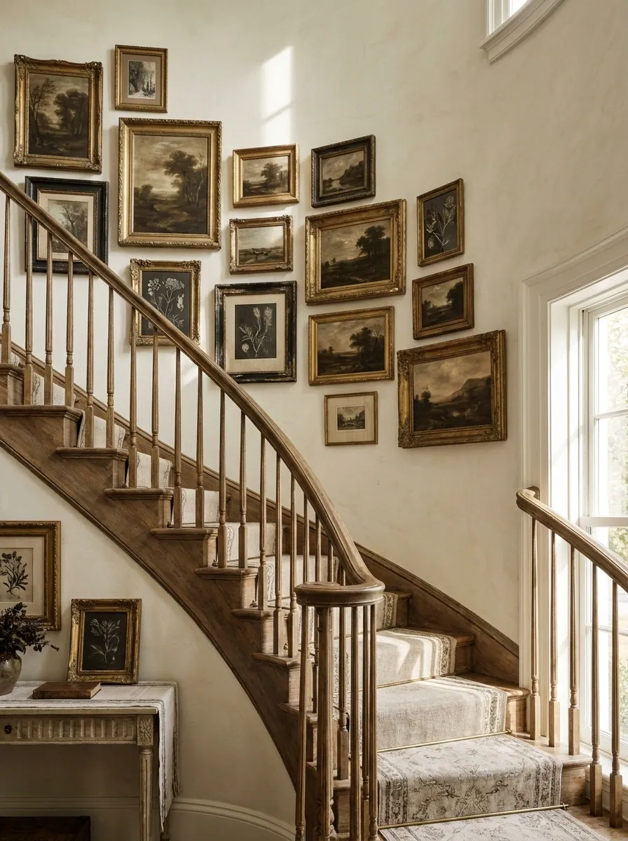 Gallery Wall of Antique Sepia and Gold Gilt Frames