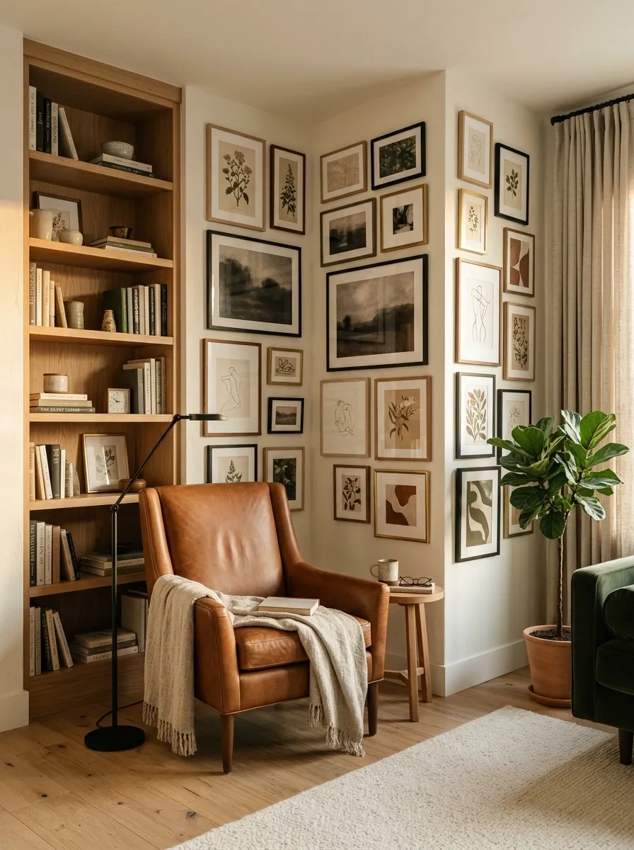 Gallery Wall Wrapped Around a Reading Nook