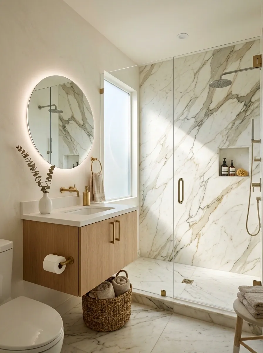 Give a Small Bathroom One Oversized Material Moment
