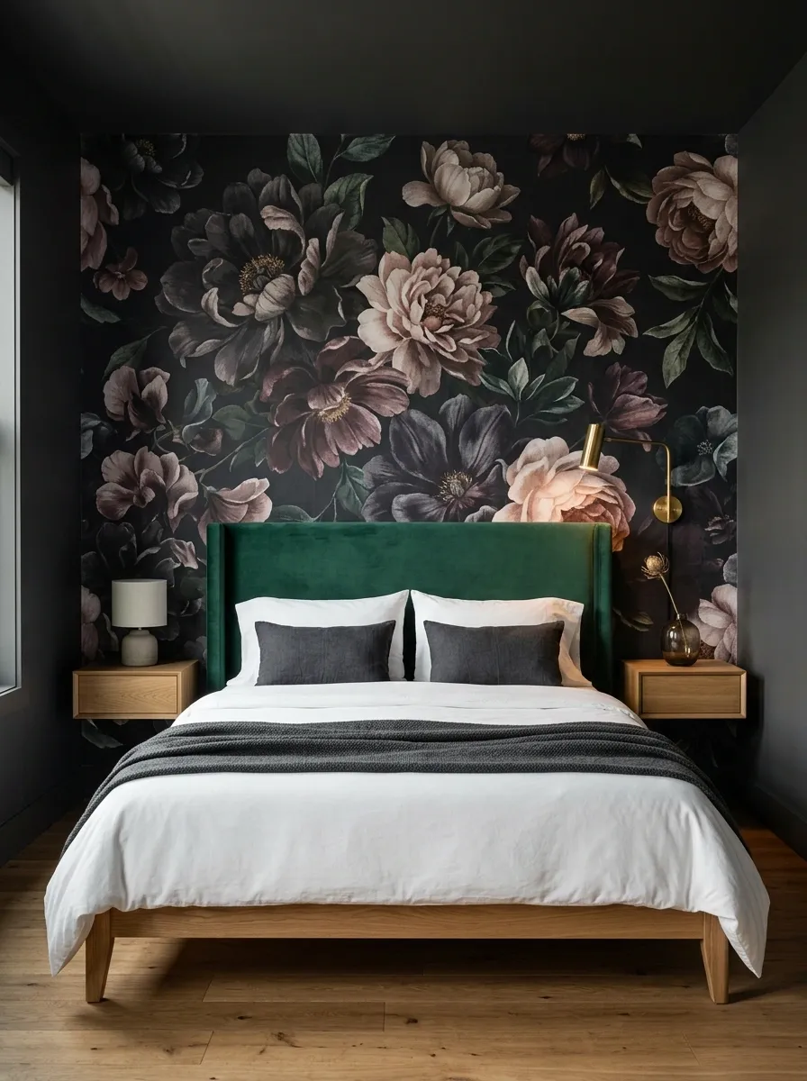 Give a Small Dark Floral Bedroom One Strong Focal Point