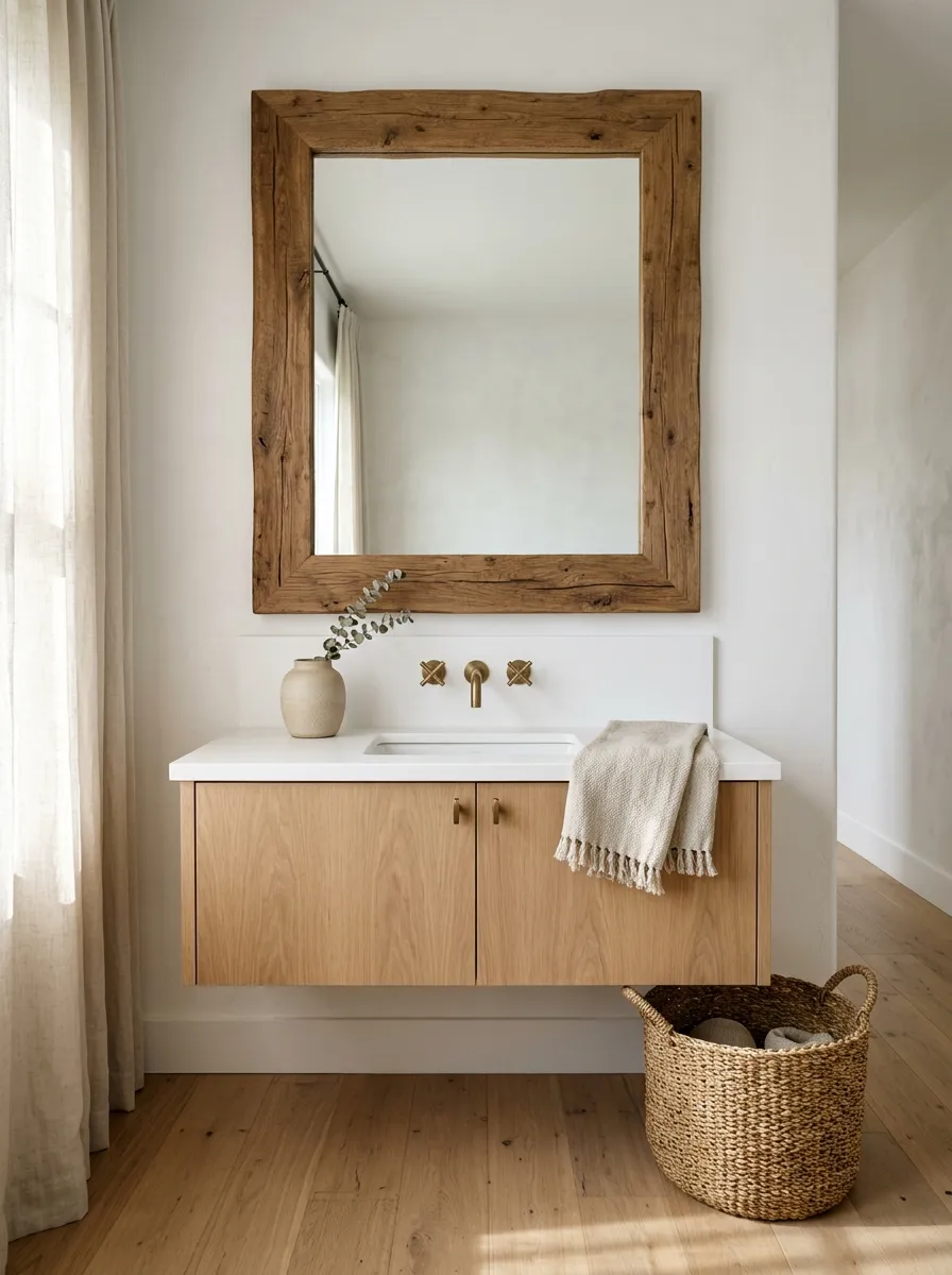 Give the Bathroom a Western Look With Aged Wood and Brass