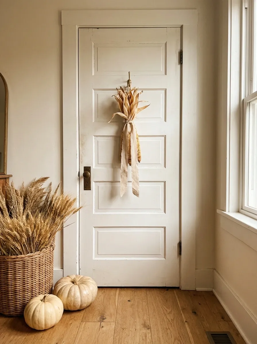 Hang a Simple Dried Corn Husk Arrangement on an Interior Door