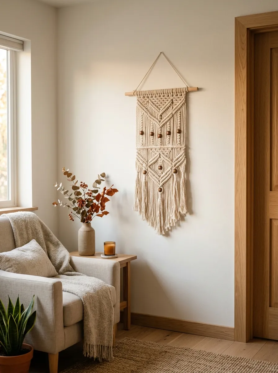 Hang a Small Macrame Wall Hanging with Wooden Beads