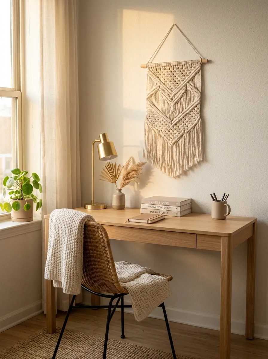 Hang a small woven piece to soften a blank wall