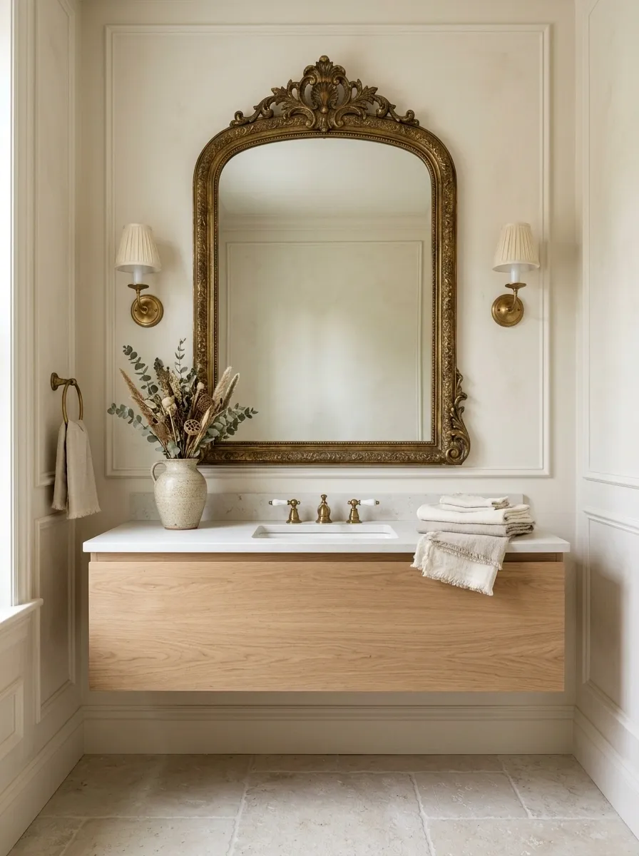 Hang an Ornate Mirror Above a Simple Sink
