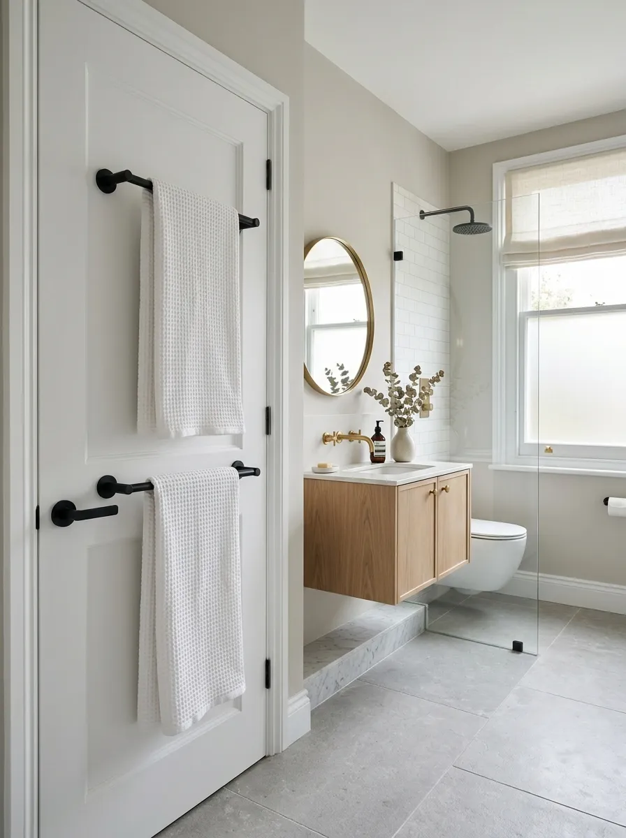 Hang Double Towel Bars on the Back of the Entry Door