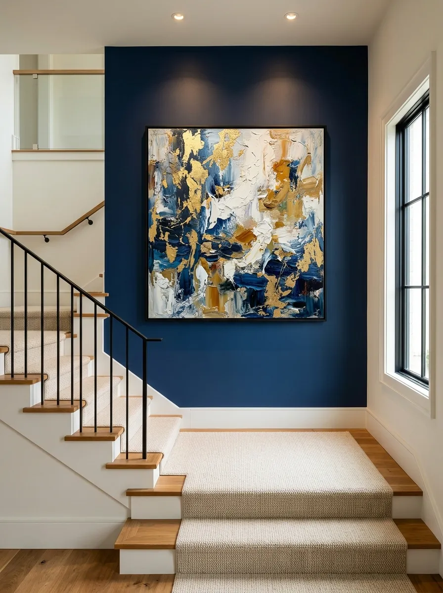Hang One Oversized Art Piece at the Stair Turn