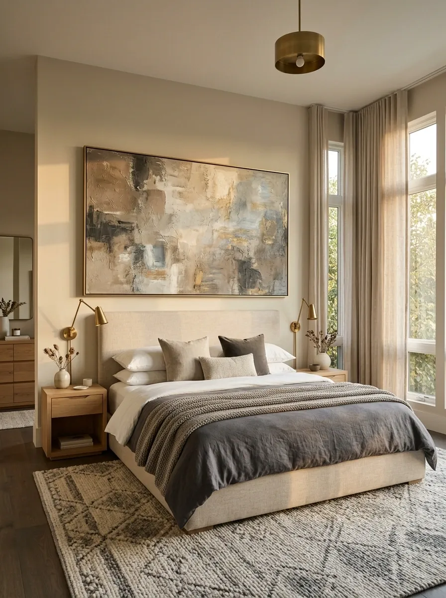Hang One Oversized Artwork Above the Bed