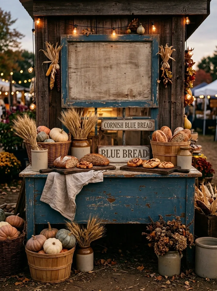 Harvest Bakery Window With Warm Amber Lighting