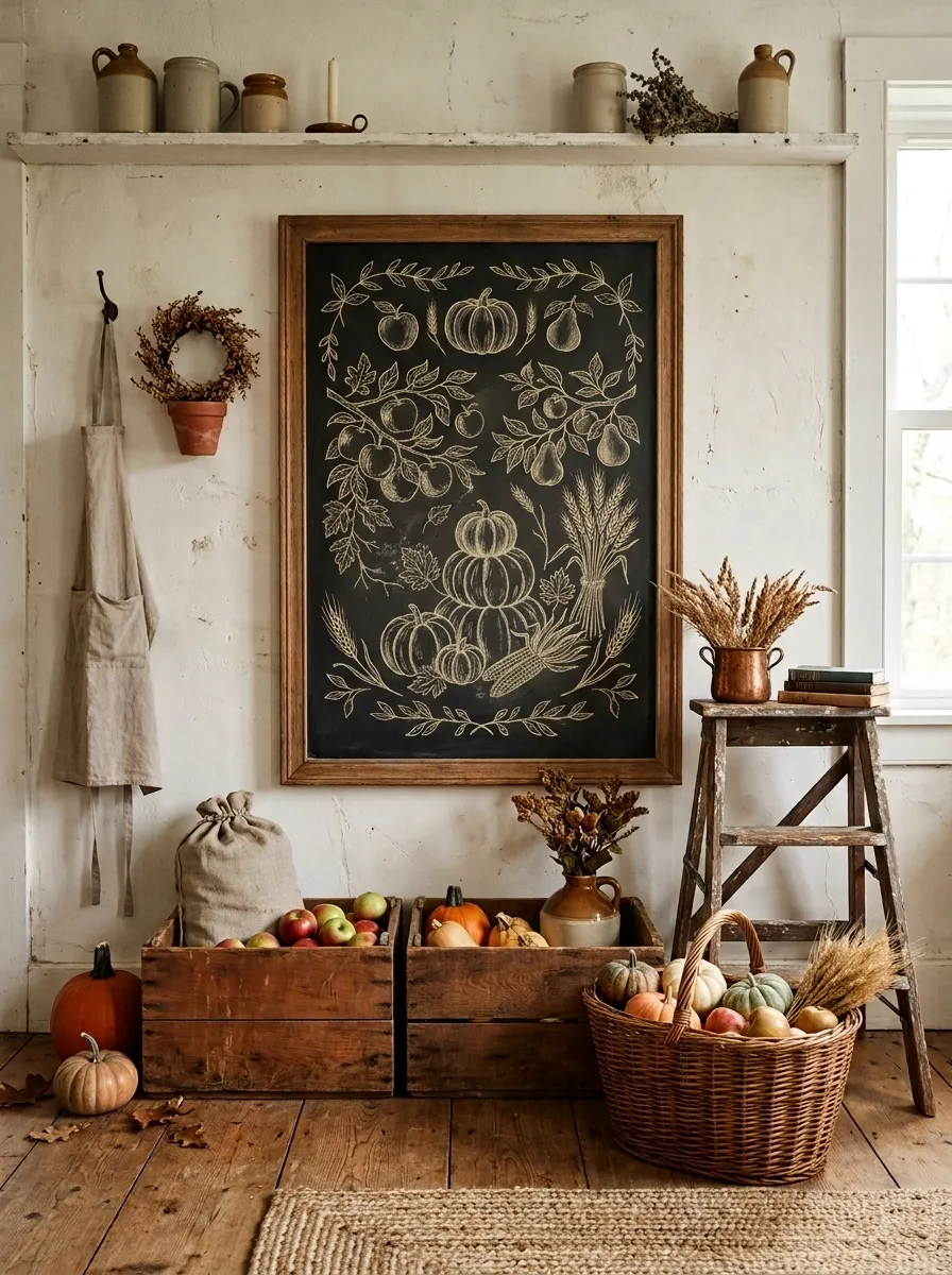 Harvest Market Chalkboard With Hand-Drawn Produce
