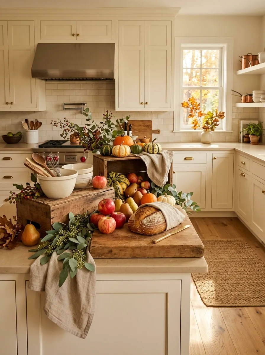 Harvest Produce Display With Wooden Crates