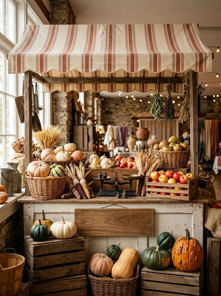 Harvest Produce Stand With Striped Awning