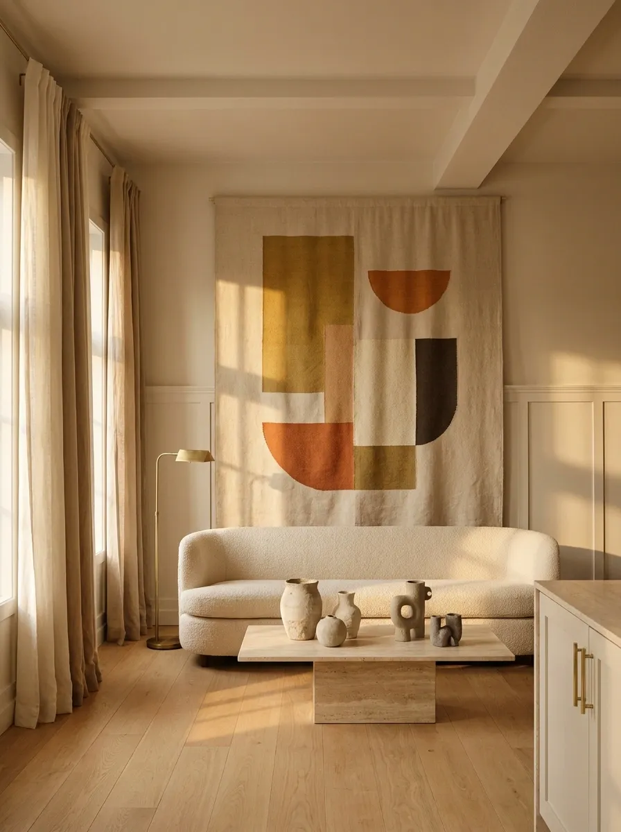 Heavy Linen Wall Hanging in Mustard and Rust