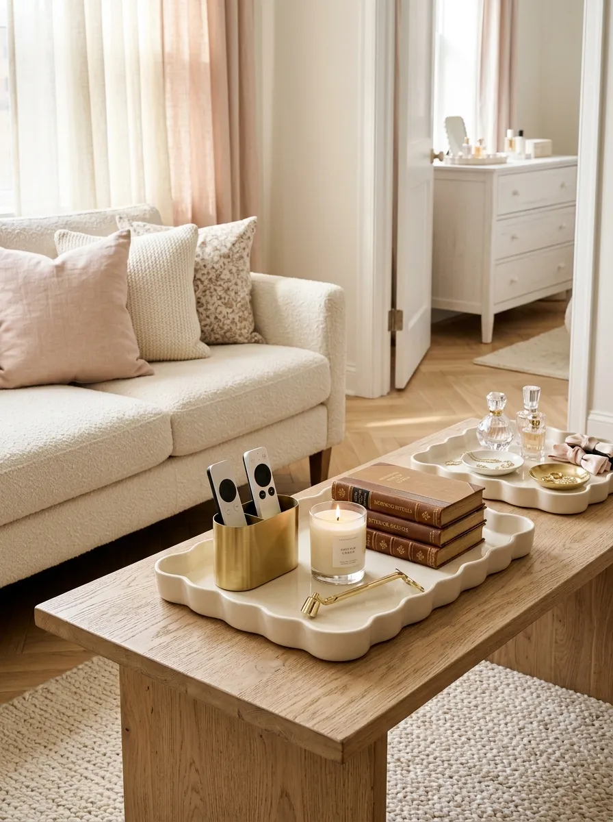 Hide Everyday Clutter With Pretty Trays Instead of More Storage Furniture