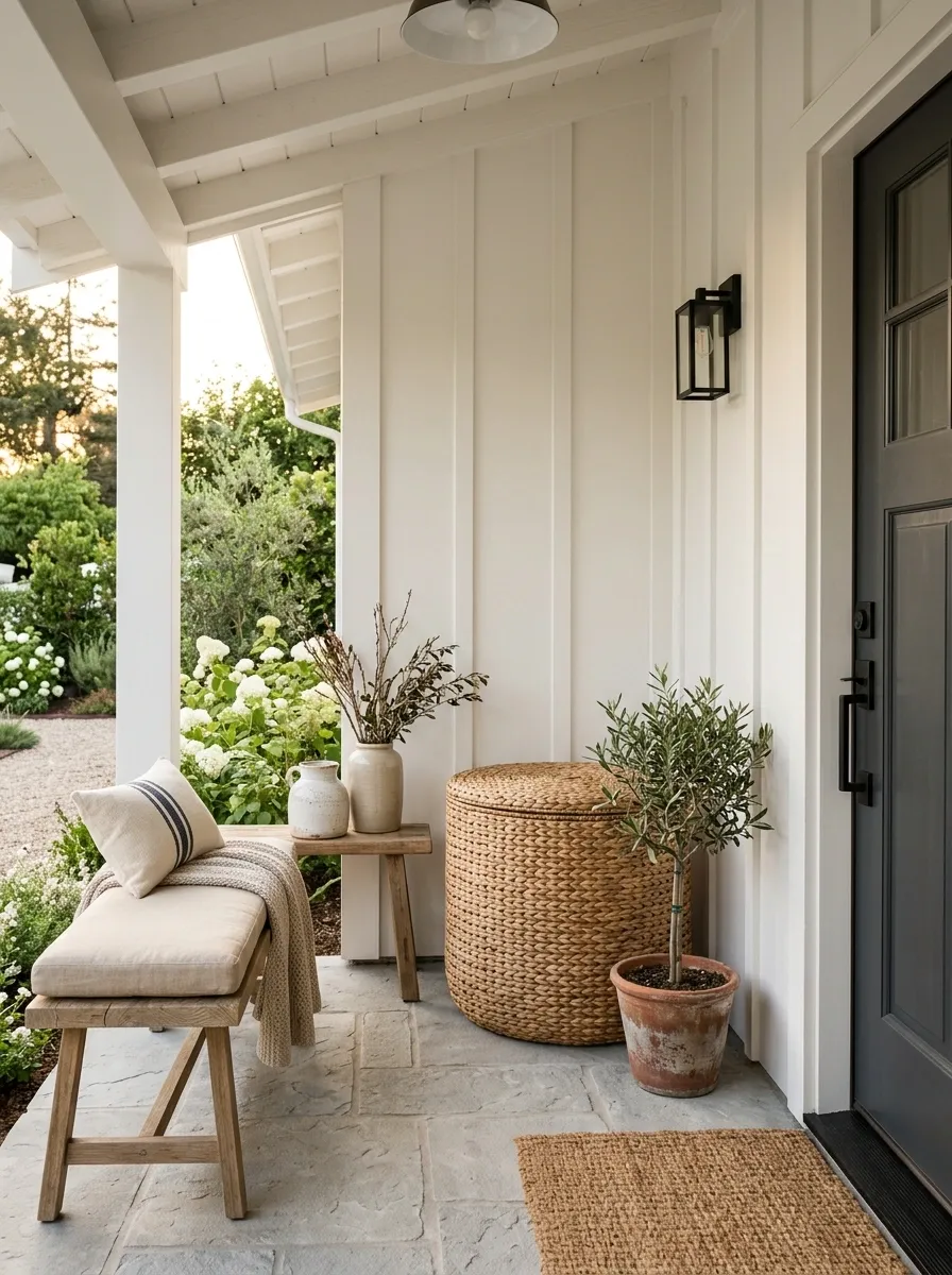 Hide Ugly Porch Clutter in a Covered Storage Basket