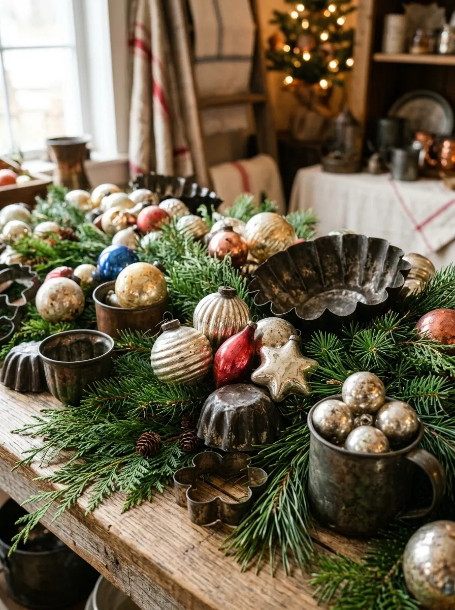 Holiday-Ready Vintage Ornament Display