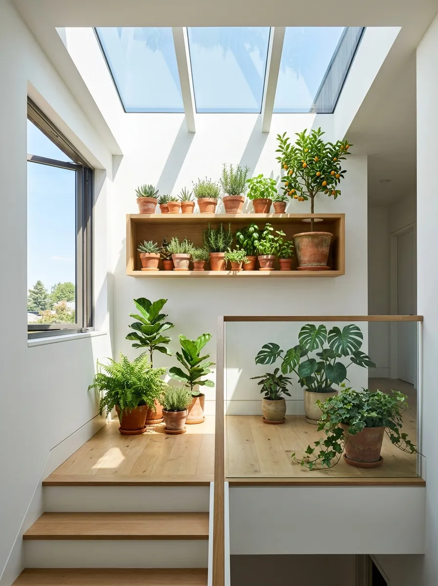 Install A Skylight-Facing Shelf At The Top Landing